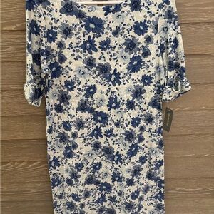Style & Co. Americana Dress Garden White Blue Floral Medium